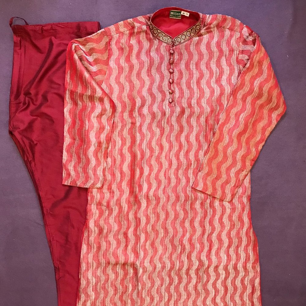 Holiday Partywear Sherwani Tunic & Pants in Red Dazzle sz38  BRAND NEW